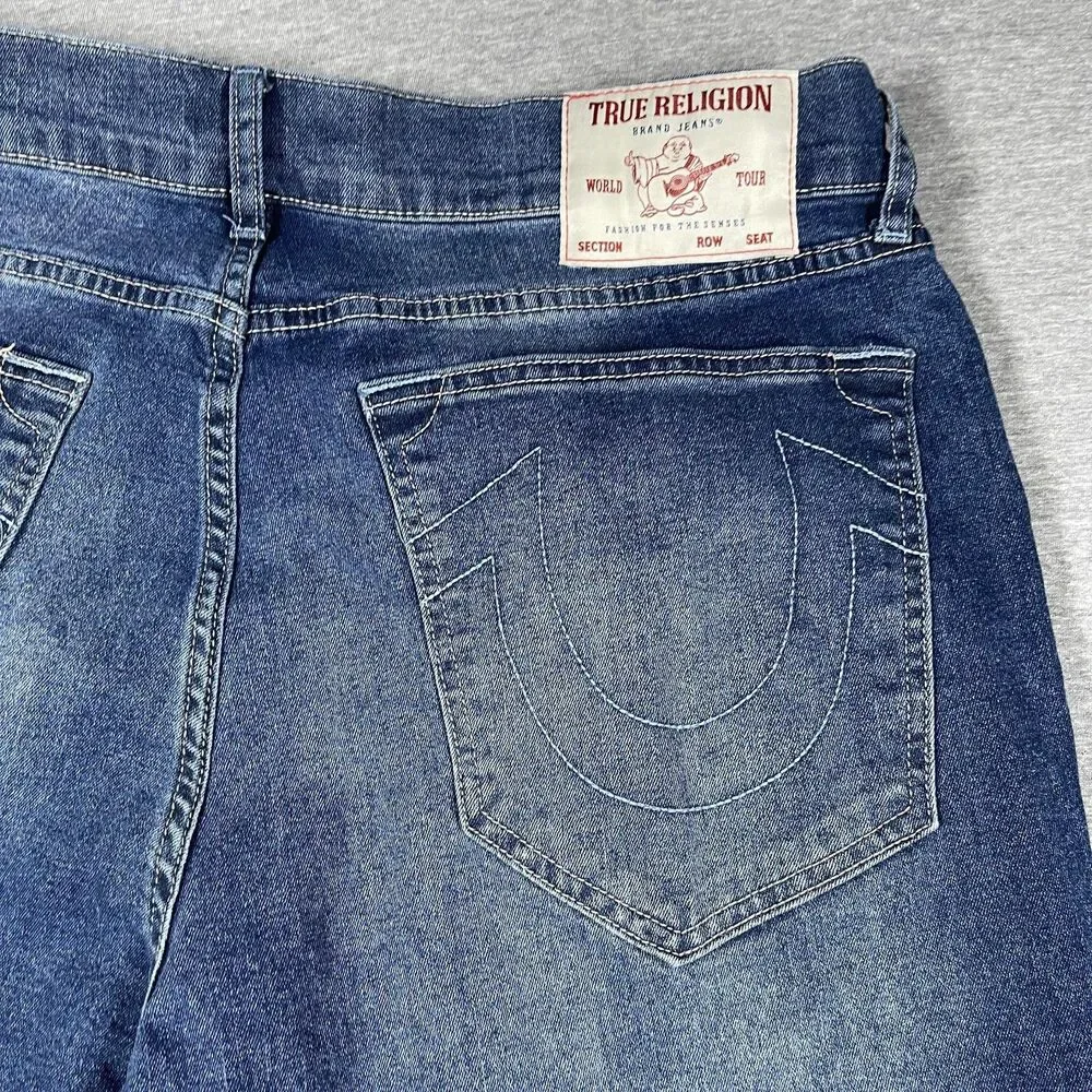 True Religion Bobby Relaxed Baggy Jeans Mens 35x31 Blue Medium Wash Embroidered